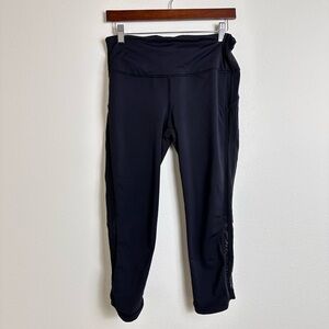 Lululemon black crop sheer panels drawstring legging tights 10